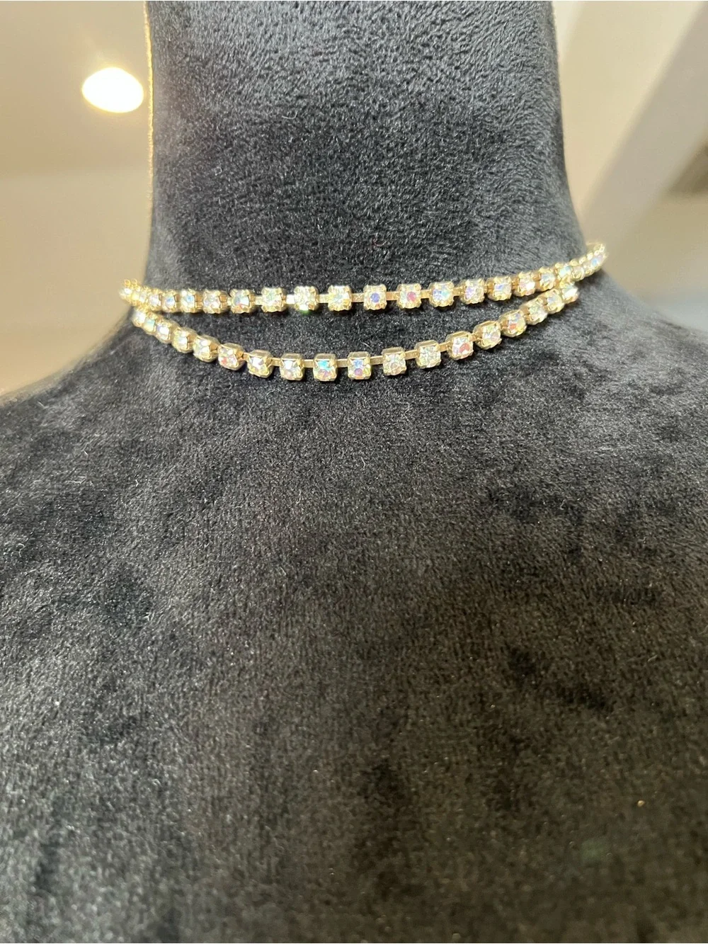 Vintage Gold-Tone Crystal Tennis Necklace - Aurora Borealis Sparkle